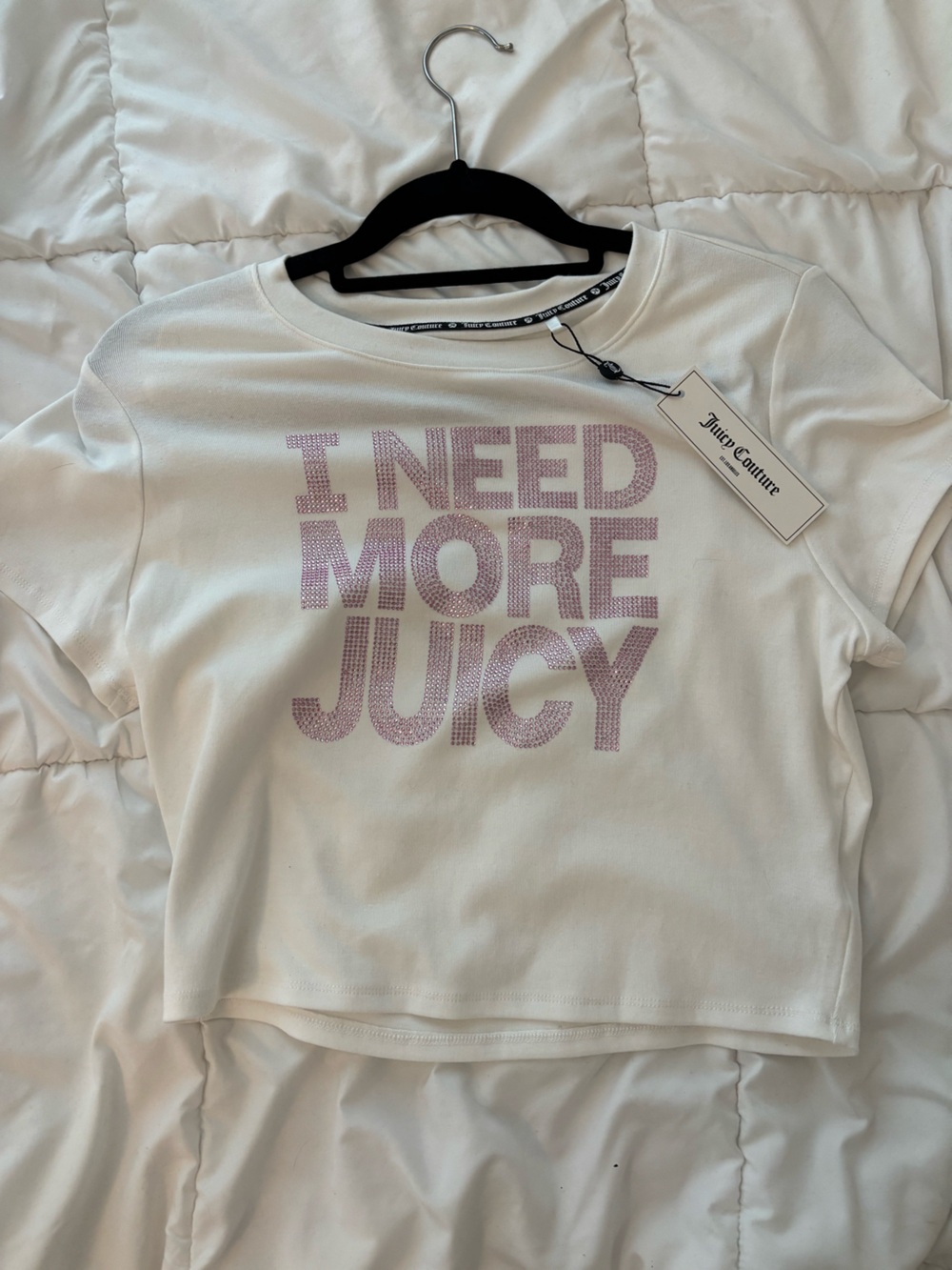 Juicy Couture "I NEED MORE JUICY"
bedazzled baby tee